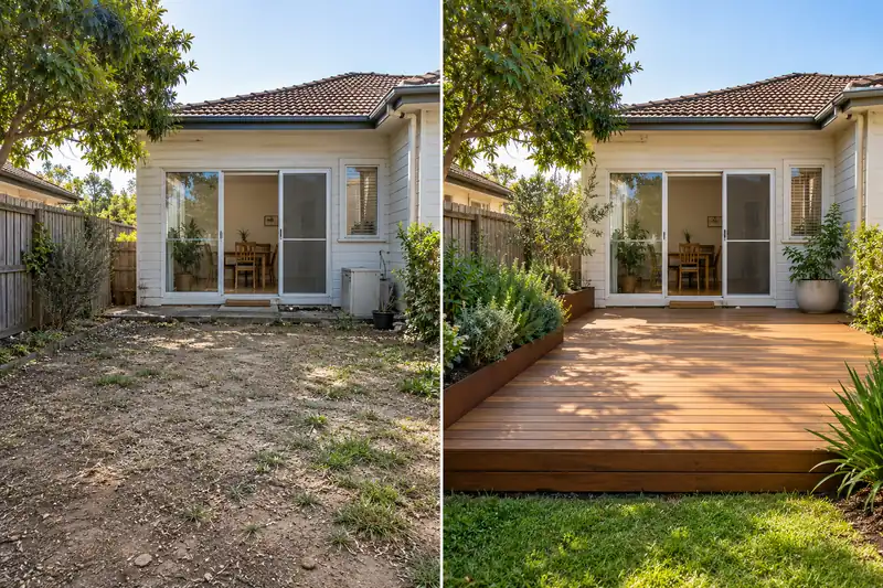Malvern backyard before and after timber decking
